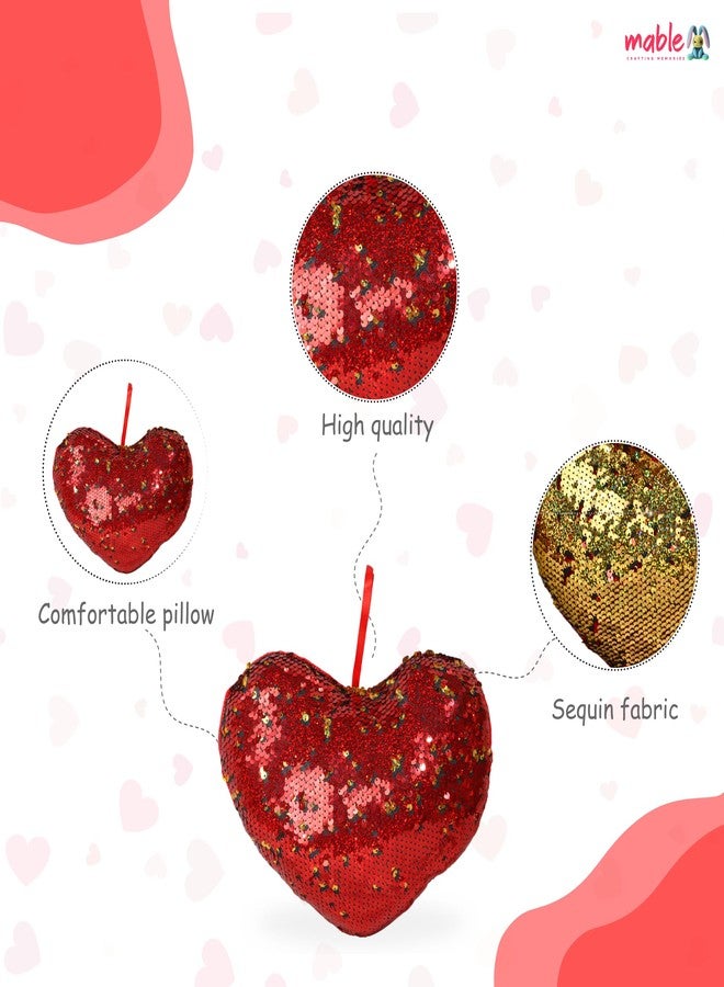 MABLE وسادة مابل على شكل قلب مزينة بالترتر قابلة للعكس | وسادة مخملية ناعمة للبنات والأولاد | هدية عيد الحب للأزواج، الحبيبة والحبيب | ديكور منزلي | وسادة قلب مزخرفة (35 سم) - Image 3